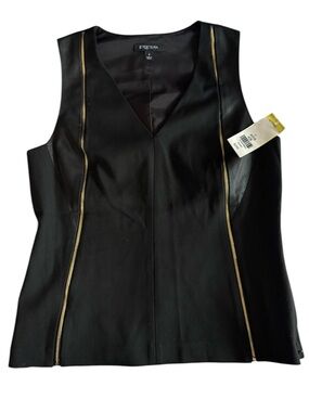 NEW ETCetera Top Leather Trim Poly Blend with Zipper Accents | Women's Size 4